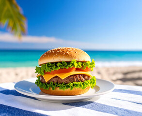 délicieux hamburgers à déguster sur la plage