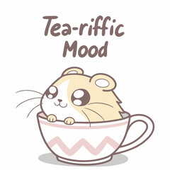 Adorable hamster in teacup cute cartoon illustration