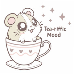 Adorable hamster in teacup cute cartoon illustration