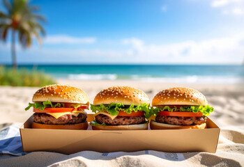 délicieux hamburgers à déguster sur la plage