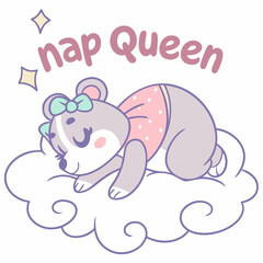 Adorable bear cub napping on cloud sweet dreams