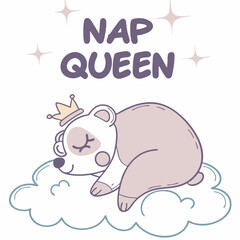Adorable bear nap queen sleeping on cloud