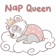 Adorable sleeping bear cub nap queen crown cloud © ADOBE