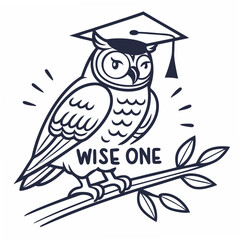 Wise owl graduate illustration, clean cutout, transparent background