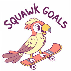Cute parrot skateboarding squawk goals design element