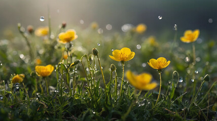 Morning Dew on Buttercup Flowers A Breathtaking Nature Photography