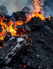 the fire burns on a pile of coal 4