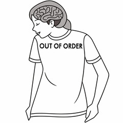 Woman with brain visible wearing out of order t-shirt