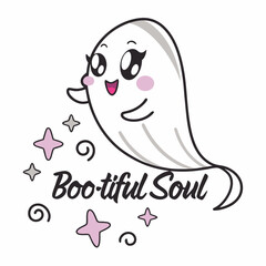 Adorable boo-tiful soul kawaii ghost illustration