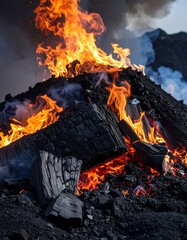 the fire burns on a pile of coal 8