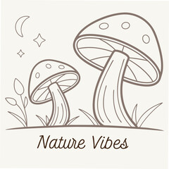 Enchanting line art mushrooms nature vibes illustration