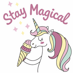 Magical unicorn enjoys sweet ice cream treat