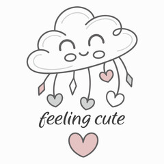 Cute cloud with hanging hearts feeling cute