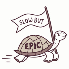 Slow but epic turtle illustration, transparent background