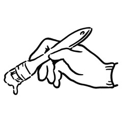 刷毛を持った手_線画