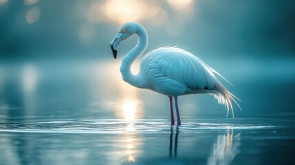 Fototapeta premium Majestic flamingo in tranquil water at sunrise