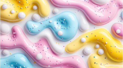 Colorful creamy swirls decorated with tiny sprinkles creating a playful abstract design