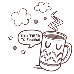 Tired mug cartoon illustration, transparent background