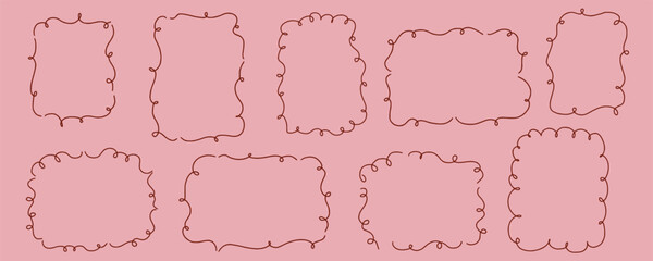 Scallop frame with line whimsical style. Wavy line decorative whimsical border frame. Scallop border wavy line. Vector illustration