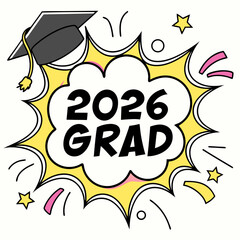 2026 grad celebration pop art design graduation cap