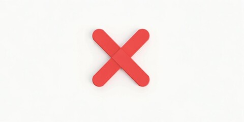 Obraz premium Minimalist red error cross symbol on clean white background representing mistake, warning, failure, or prohibition in modern design concept