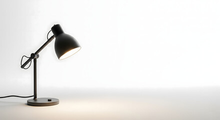 Modern Matte Desk Lamp in Lower-Left Corner on White Background – Soft Glow with Precise Geometry and Warm Light Pool, Ideal for Tech Branding, Product Mockups, or Minimalist Design Presentations