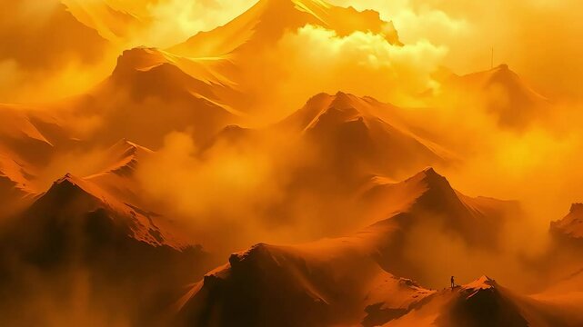 Abstract Fiery Mountain Landscape