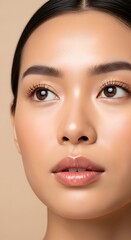 Fototapeta premium Radiant Asian Woman Close-up Portrait of Beautiful Skin and Makeup