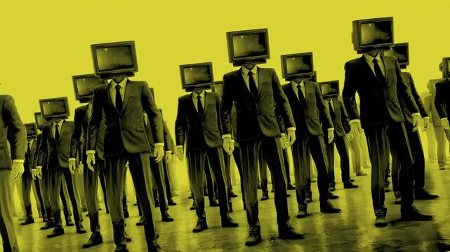 Rows Of Men in Suits with TV Heads