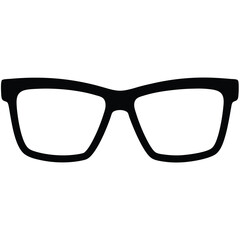 Black rimmed rectangular eyeglasses silhouette on white background for graphic design elements
