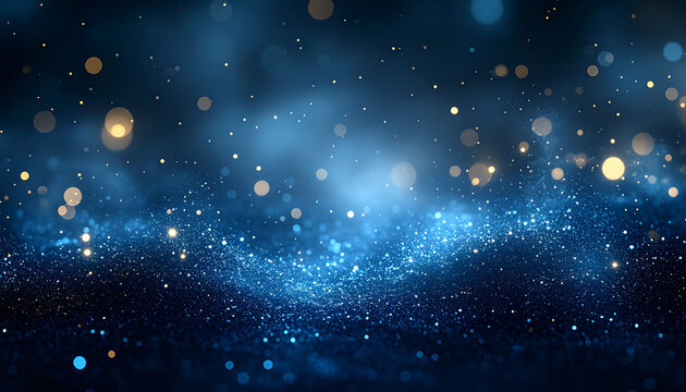 Fototapeta 青い光と粒子が広がる幻想的な背景
