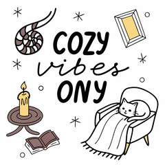 Cozy vibes only cute cat candle book chair