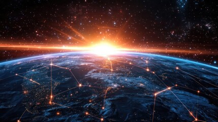 Global Network Sunrise: Earth's interconnectedness at dawn