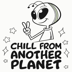 Chill alien cartoon character peace sign transparent background