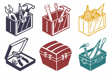 set of Tool Box silhouette vector illustration