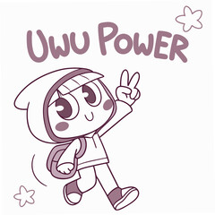 Kawaii girl uwu power, isolated cartoon character, transparent background