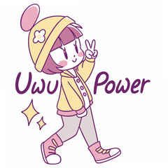 Kawaii girl uwu power peace sign transparent png
