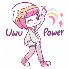 Kawaii anime girl uwu power pose transparent png