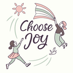 Choose joy illustration girls flying sun bird transparent background