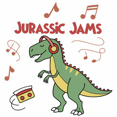 Groovy dinosaur listening music jurassic jams