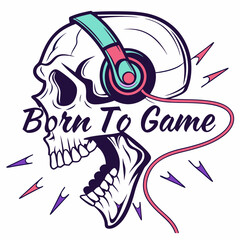 Skull wearing headphones born to game design element
