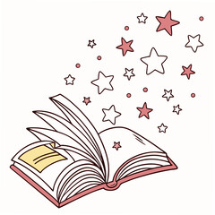 Magical open book with stars, clean cutout, transparent background