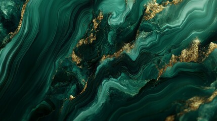 Luxurious malachite green marble texture with striking gold veins perfect for creating a high-end design or decorative backdrop Abstract fluid art background