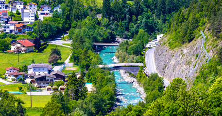 Austria alpine mountain landscape panorama Nesselgarten village.
