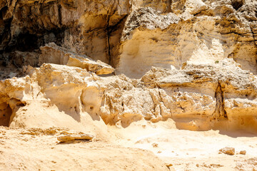 Eroded Sandstone Rock Formation in Cyprus, Close-up view of eroded sandstone cliffs with natural...