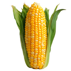Obraz premium Fresh yellow corn on the cob in its husk isolated