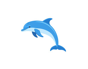 Fototapeta premium Cartoon Blue Dolphin Leaping Upward with White Belly and Tail Fins.