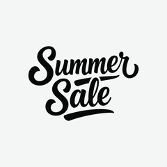 Elegant black cursive "Summer Sale" text design on white background. Perfect for seasonal promotions, banners, or ads. Clean, bold, and eye-catching with a modern slant.