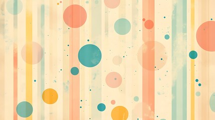 Pastel colored circles and stripes create a vintage design.
