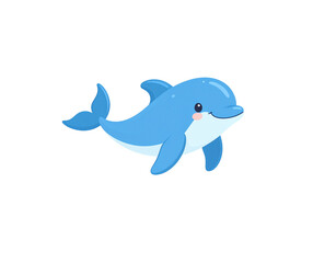 Fototapeta premium Cartoon Dolphin Illustration with Blue and White Color Scheme.